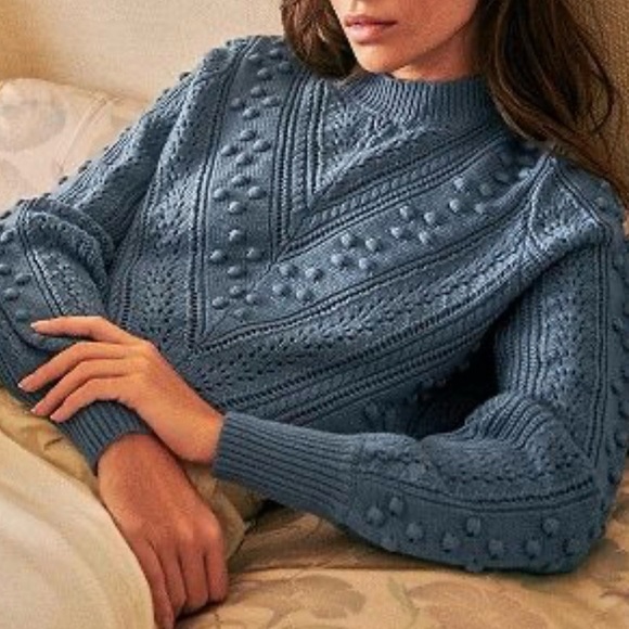Sezane Sweaters - Sézane Solal Jumper, blue, pompom, crewneck, vintage blue, S price is firm